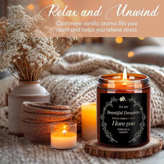 My Beautiful Daughter Candle Gift from Mom Dad - Unique Valentines Day, Love You, Bridal Shower, Wedding, Mother's Day, Birthday Gift for Daughter Adult - Cashmere Vanilla Scented Soy Candle