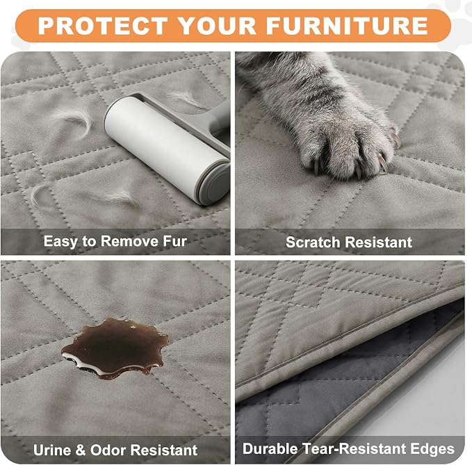 100% Waterproof Washable Dog Blanket, Light Gray+Gray, 42"x50" | ,7-Layer Reversible Couch Covers for Dogs Met for Sofa Furniture Car Camping