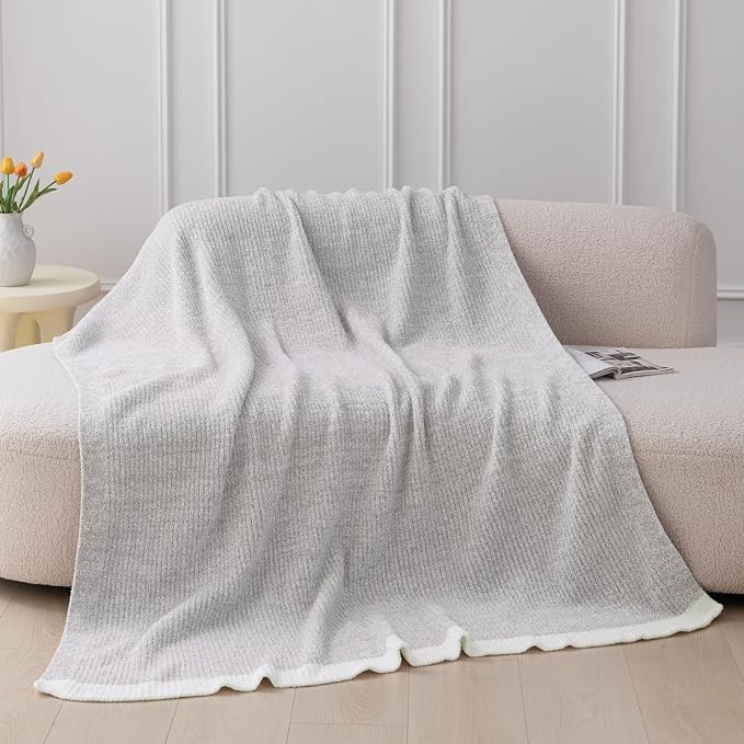 MH MYLUNE HOME Ultra Soft Ribbed Throw Blanket Plush, Gray, 60"x80" | Reversible Fleece Throw Blanket, Comfy Fluffy Fuzzy Plush Blanket Throws for Couch Sofa Bed, Cozy Blankets for Women Gift