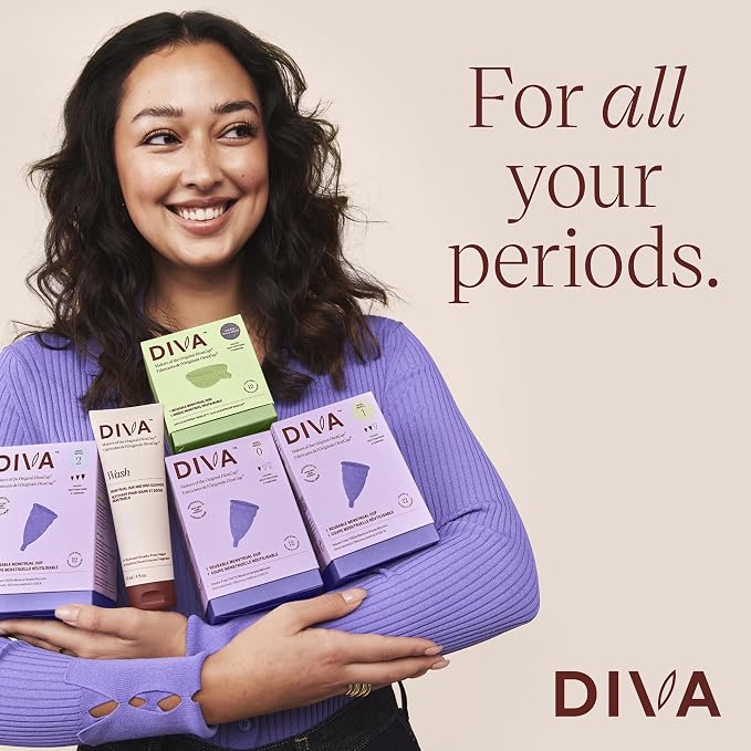 DIVA Cup Model 2 & Pouch - Medical Grade Silicone Cup for Period Care - Reusable Menstrual Cup - Up to 12 Hours of Wear - Model 2 (For Wide Vaginal Canals, Post-Partum & Ages 35+) Plus Retro DivaPouch