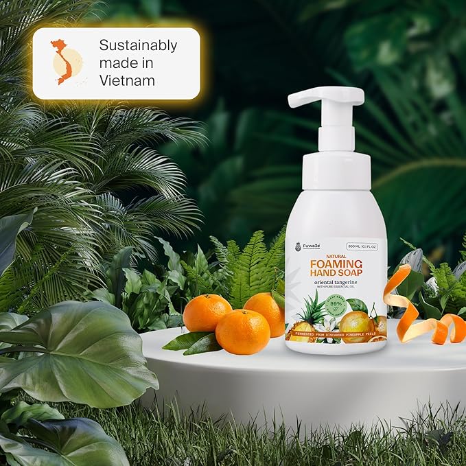 Fuwa3e Pineapple Enzyme Natural Foam Hand Wash Tangerine - 10.1oz 1 Pack - 99% Organic Hand Wash Soap with Fermented Pineapple Peels - Non Toxic Hand Soap Sensitive Skin Safe With Pure Essential Oil