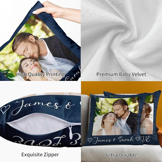 Easycosy Custom Velvet Pillow with Picture & Text, Two-Sides Customized Photo Pillowcase, Personalized Pillow Cover with Photo 20"x20", Valentine Custom Love Keepsake Gifts (Optional Pillow Insert)