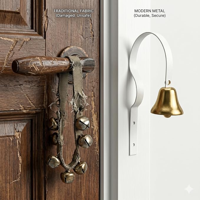 GoldTiger Fixed Metal Dog Doorbell for Potty Training - Heavy Duty Steel Wall Mounted Dog Bell for Door to Ring to Go Outside - Professional Puppy Housebreaking Communication Tool, No Snag (White)