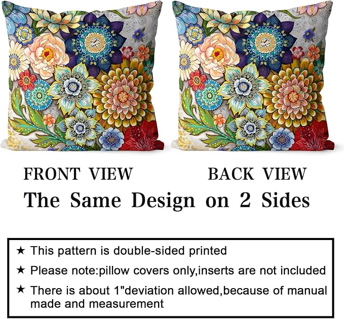 Snycler Boho Floral Throw Pillow Covers Set of 2 Colorful Boho Flower Decorative Cushions Pillowcase for Bedroom Sofa Home Decor, 16x16 Inch, Velvet, Short Plush