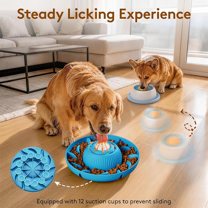 Slow Feeder Dog Bowls 2 in 1 Liquid Treat Dog Lick Bowl and Dog Bowls – 5‑Cup Large Capacity, Liquid and Solid Food Treat Dispenser for Slowing Down Eating for Large Medium Small Dogs and Cats (Blue)