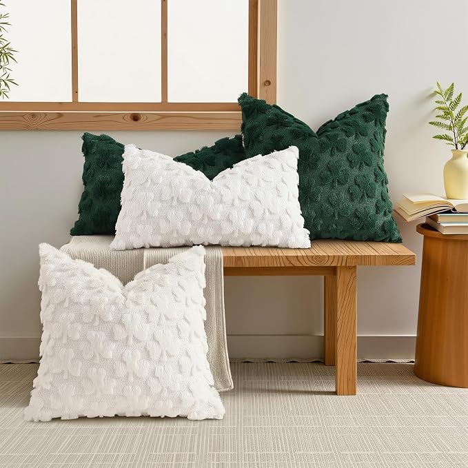 decorUhome Faux Fur Throw Shamrock Cream White Pillow Covers 12x20 Set of 2 | Plush Soft Wool St. Patrick’s Day Throw Pillow Covers, Accent Modern Farmhouse Pillow Covers Holiday Decor for Sofa Bed