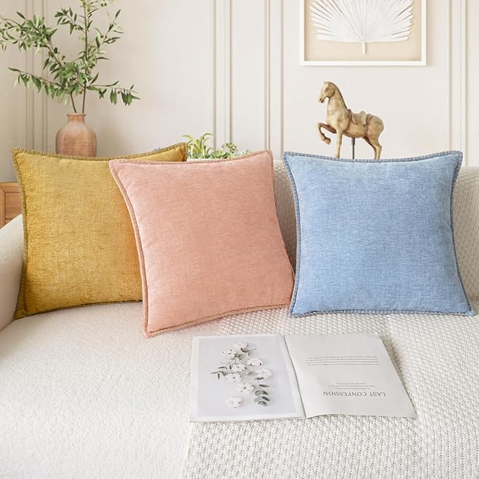 CaliTime Decorative Couch Throw Pillow Covers 20 X 12 Inches Gold | Pack of 2, Cozy Chenille Cushion Cases, Cotton Thread Stitching Edges, for Sofa Bed Living Room Farmhouse