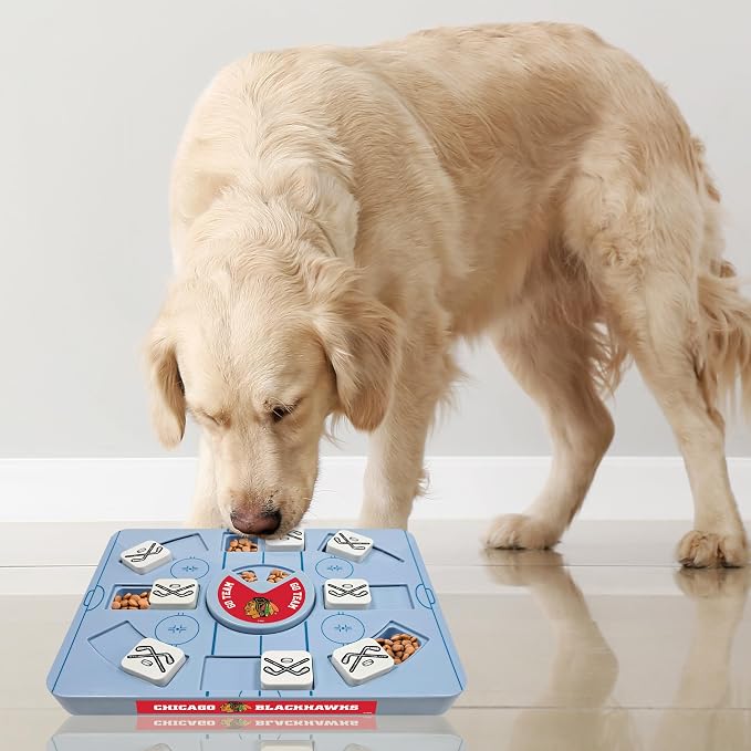 Pets First NHL Chicago Blackhawks Large Puzzle Toy, New Size, Interactive Dog Treat & Slow Feeding Toy