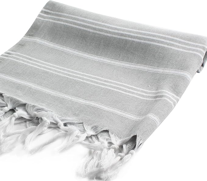 Cacala 100% Turkish Cotton Kitchen Tea Towels, Highly Absorbent Luxury Soft Quick Drying Dish Towel with Hanging Loop for Gym, Yoga, Bath, Sports, Cleaning and Kitchen (23 x 36), Silvergrey