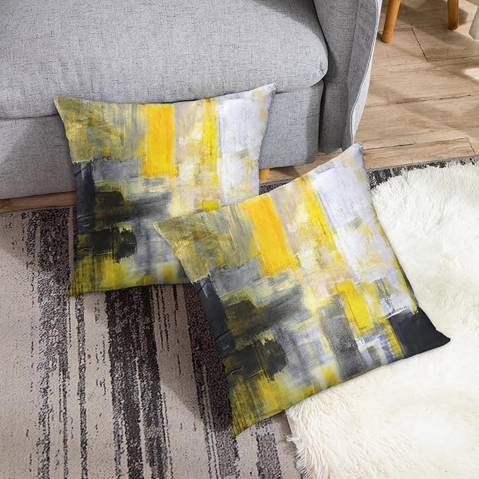 Emvency Throw Pillow Covers Set of 2, 20 x 20 Inch, Yellow White and Black | Abstract Modern Painting Outdoor Decorative Square Pillow Cases Couch Cushion Case for Couch Bed Sofa Living Room Home Decor