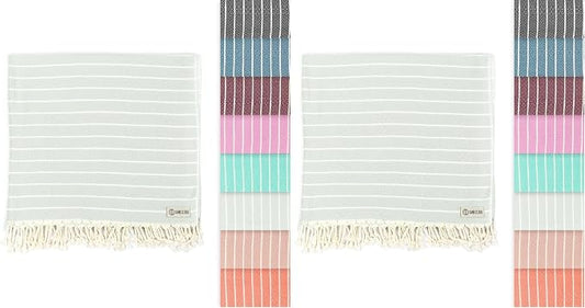 Sand Cloud Turkish Beach Towel - 100% Certified Organic Turkish Towel - Quick Dry Towel for Beach, Picnic, Blanket or Bath Towel - As Seen on Shark Tank - Gocek (Sage Green) (Pack of 2)