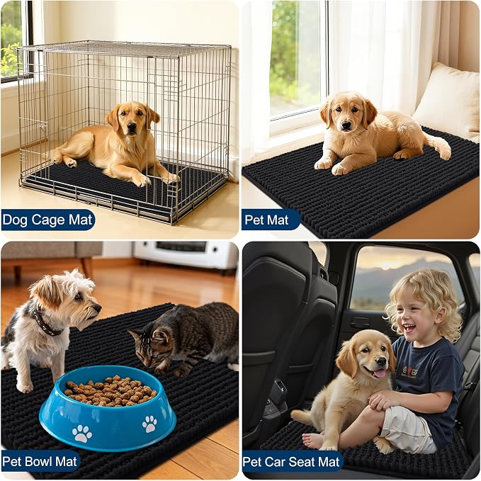 OLANLY Dog Door Mat for Muddy Paws 30x20, Extra Absorbent Chenille Mud Mat | Black, Absorbs Moisture and Dirt, Non-Slip Machine Washable Doormat, Quick-Drying Indoor Entryway Floor Mat for Dogs