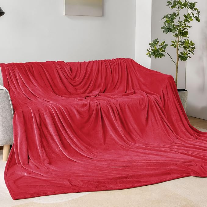 BEDELITE Fleece Blanket Soft Plush Oversized Bed Blanket Red 120"x120" | Ultra Soft Plush Fleece, Lightweight Warmth, All Season Comfort, Fade Resistant, Machine Washable, Perfect for Sharing