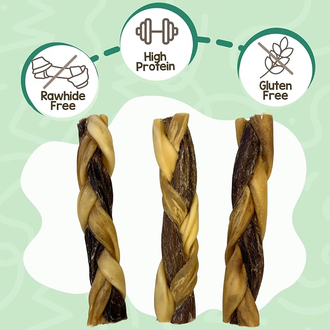 Nature Gnaws Braided Gnaws for Dogs 5-6" (12 Count) - Long Lasting for Small and Medium Dogs - Natural Beef Bully Stick Combo Braids - Rawhide Free