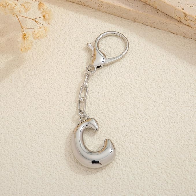 WOWORAMA Initial Letter Keychain for Women Chunky Gold Bubble Letter Bag Charm Purse Charm Personalized Keyrings Accessories