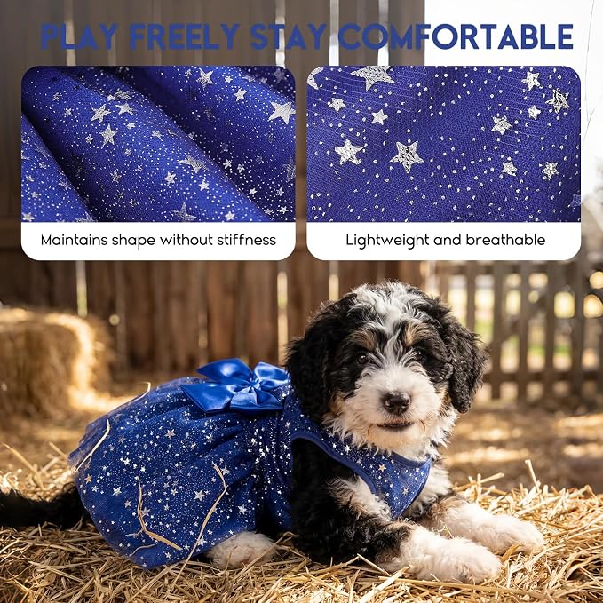 ASENKU Dog Dress Pet Wedding Dress Puppy Birthday Party Outfit, Srar M | Dog Flower Girl Dress With Leash Hole, Princess Puppy Dress For Weddings, Daily Wear, Fits Small Medium Large Dogs Cats