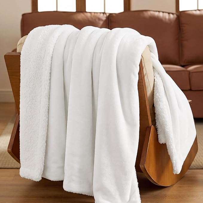 Bedsure GentleSoft Sherpa Fleece Throw Blanket for Couch, Non-Heated, Thick and Warm Throw for Women and Men, Soft Fuzzy Plush Blanket for Winter, Bright White, 50x60 Inches