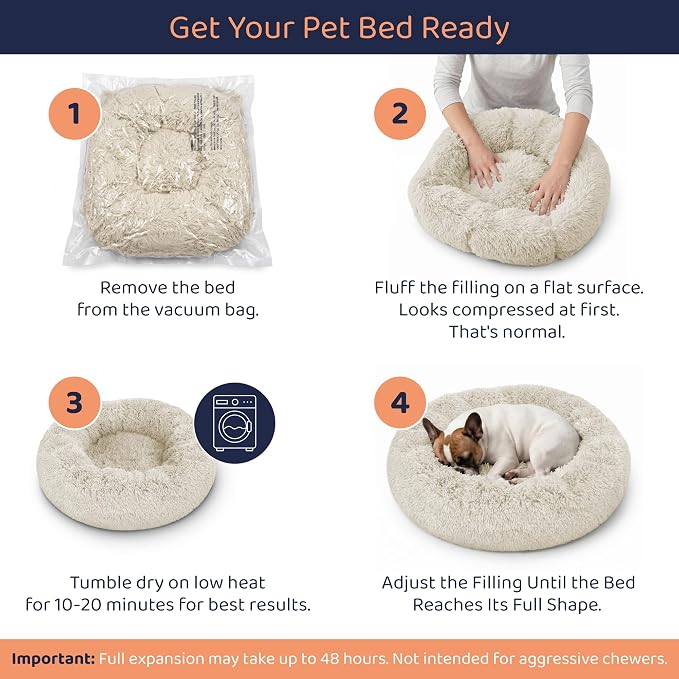 Donut Dog Bed - Premium Comfort for Anxiety Relief - Fluffy & Calming Design with Ultra-Plush Support | Cozy Round Dog Bed with Super Soft Circle Style (Beige, Large)