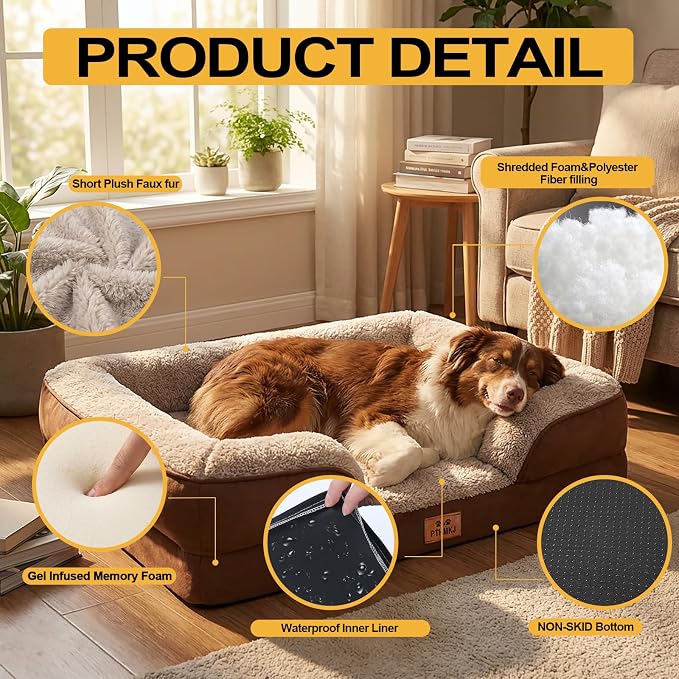 Orthopedic Dog Beds Large Sized Dog, Memory Foam Dog Bed Couch, 36"L | Dual-layer Foam Mat, Washable Cover&Waterproof, Contoured Bolster Design, Indoor&Car Truck, Pet Bed for Dogs Cats Up to 50lbs