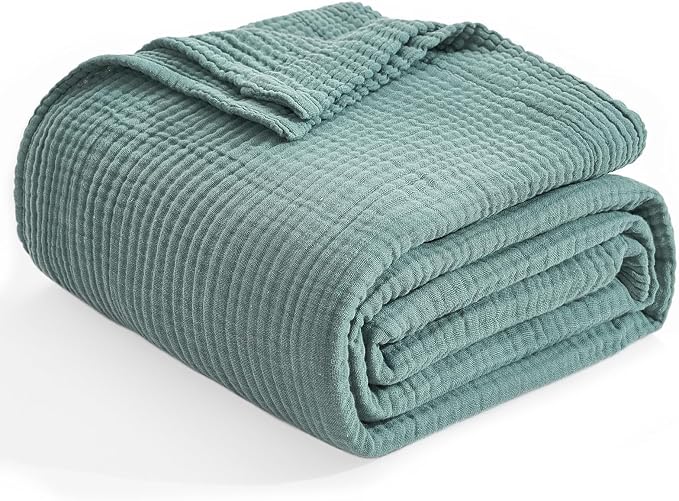 EMME Muslin Blankets for Adults Teal Small Blanket 40" x 50" | Throw Blanket for Couch Breathable Gauze Soft Lightweight Airy Light