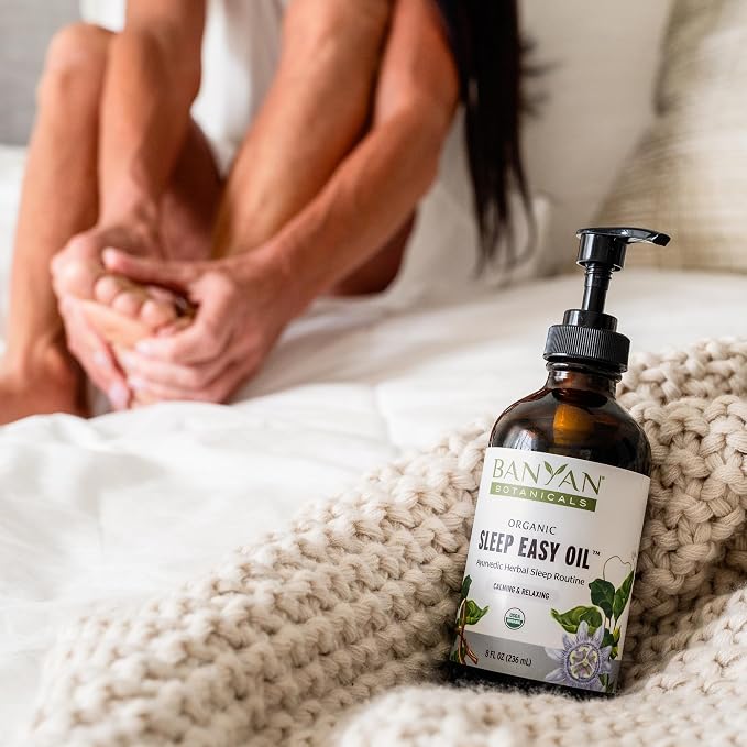 Banyan Botanicals Sleep Easy Oil – Organic Ayurvedic Herbal Massage Oil – Calming & Relaxing Massage Oil with Ashwagandha, Passionflower & Skullcap – 8 oz. – Non GMO Sustainably Sourced Abhyanga Oil