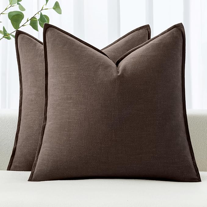 MIULEE Decorative Linen Pillow Covers 16x16 Inch Reddish Brown | Boho Farmhouse Neutral Couch Throw Pillows for Bed, Pack of 2 Accent Modern Pillowcases, Sofa Livingroom Home Decor
