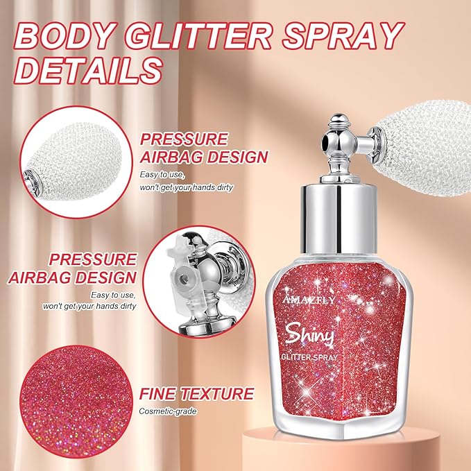 Hair and Body Glitter Spray, Shimmering Powder Sparkle Powder Makeup, Glitter Loose Sparkle Makeup for Body Highlighter,Festival Prom Rave Accessories (Red)