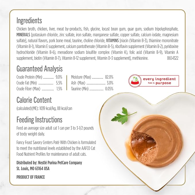Fancy Feast Purina Savory Centers Gourmet Wet Cat Food Pate with Chicken and Gravy Center, 3 oz Cans (Pack of 48)