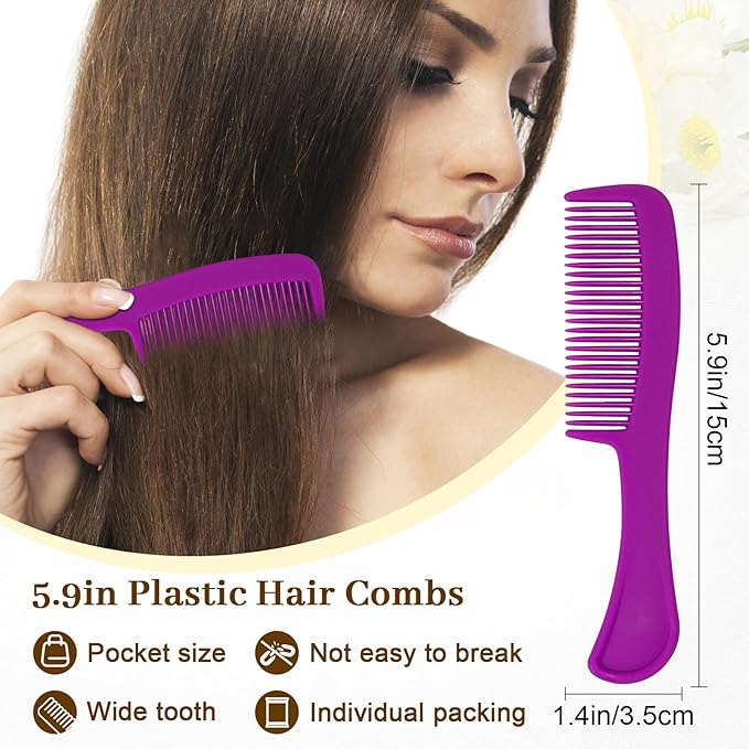 Combs Bulk Individually Wrapped Pocket Travel Hair Combs for Women, Men and Kids, Bulk Comb for Homeless Hotel Shelter Home Charity(purple, raspberry, yellow, blue, Pack of 250)
