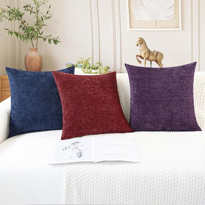 CaliTime Decorative Couch Throw Pillow Covers 18 X 18 Inches Navy Blue | Pack of 4, Cozy Chenille Cushion Cases for Sofa Bed Living Room Farmhouse Home