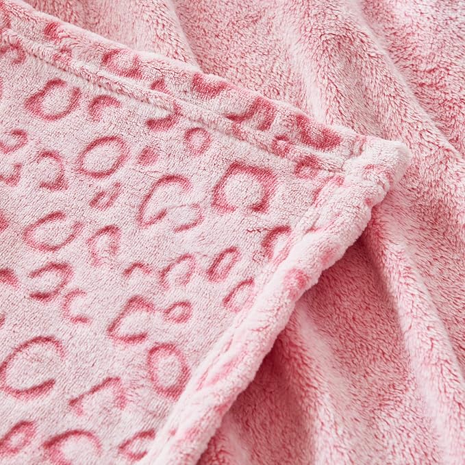 Flannel Fleece Leopard Print Throw Blanket, Super Soft Lightweight King Size Bedspreads, 90"X108", Pink