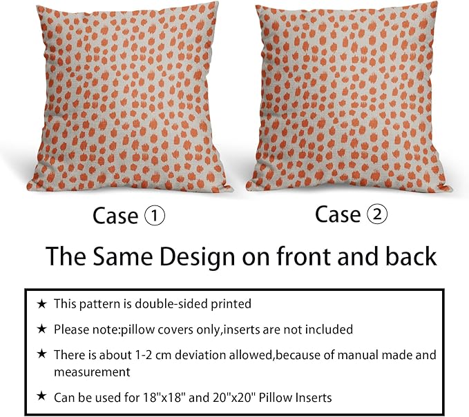 Orange Cream Pillow Covers 18x18 Set of 2 Boho Design Polka Dot Throw Pillows Modern Brush Strokes Print Decorative Outdoor Pillowcase Square Cushion Cover Linen Pillow Case for Home Sofa Couch Bed
