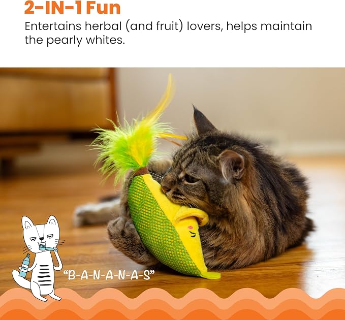 Catstages Kicker Peelin' Good Banana Dental Cat Toy with Catnip, 8"
