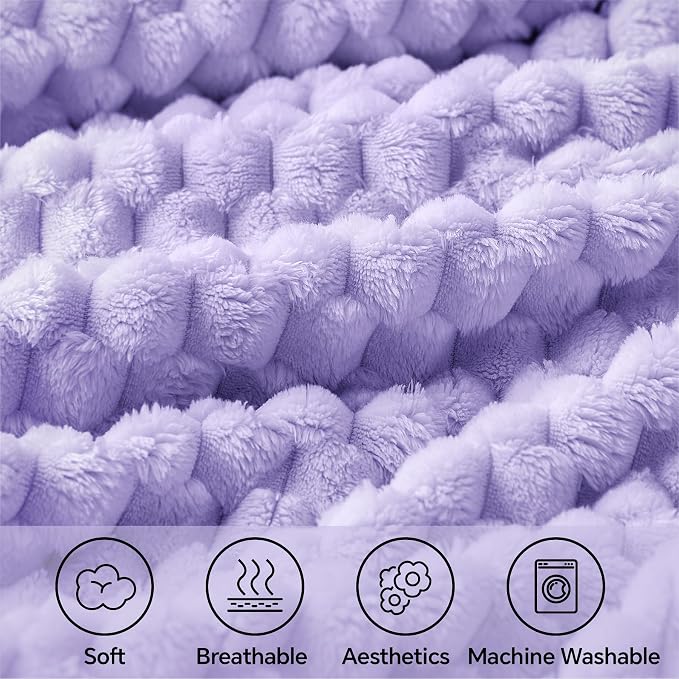BEDELITE Lavender Large Throw Blanket for Couch, Cozy Gift for Women, 50*70 | 3D Jacquard Decorative Fleece Blanket, Super Soft Plush Throw, Cute Birthday Gift for Women & Men, Suitable for All Seasons