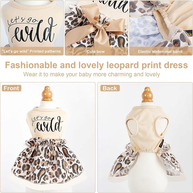 Dog Dresses for Small Dogs Girl - Gradient Sequin Mesh Summer Tutu Dress Dog Clothes - Cat Apparel - Pet Puppy Clothing Doggie Outfits by Kosiyi (Leopard, Large (Chest 17in))