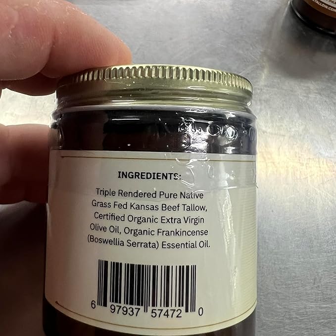 Prairie Fire Candles Grass Fed Beef Tallow Balm - 4 oz - Made in USA - Organic Grass Fed and Finished Tallow - Moisturizing Skin Care Frankincense