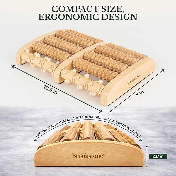 Brookstone Foot Massager for Neuropathy & Plantar Fasciitis Relief - Wooden Foot Roller Massager, Neuropathy Pain Relief for Feet - Mom Gifts for Women Portable for Home or Travel