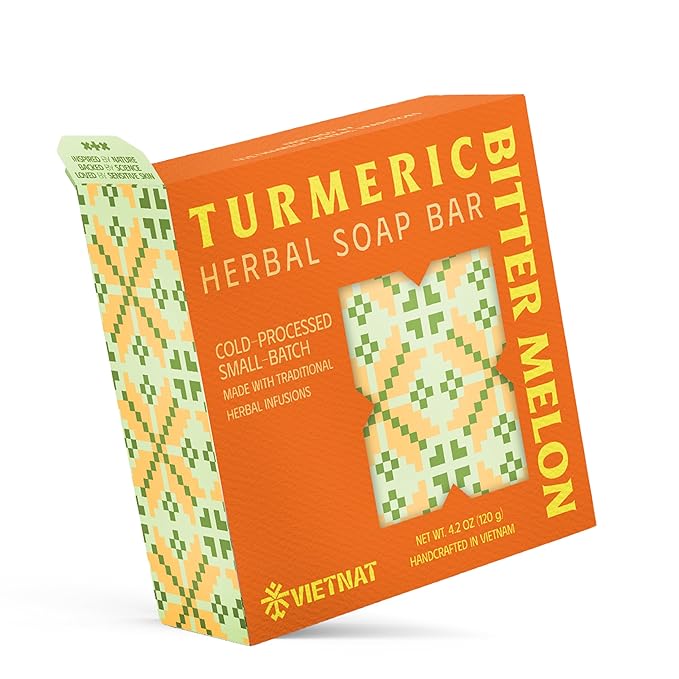 Turmeric & Bitter Melon 2-in-1 Natural Soap Bar (4.2 oz) | Herbal Freshness & Gentle Refreshing Cleanse | Cold-Processed, Handmade in Vietnam (Pack of 1)