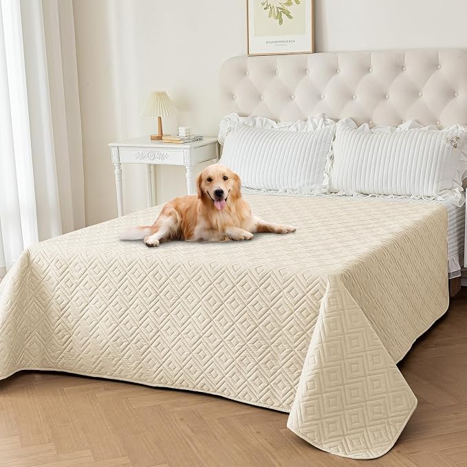 2026 Waterproof Dog Bed Blanket (82"x82") Comfy Couch Sofa Mat for Dog Pets with Anti-Slip Back, Universal Incontinence Lightweight Liner Pad for Furniture Car Picnic etc Durable Washable, Beige