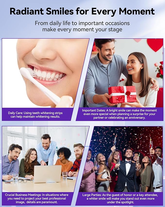 Teeth Whitening Strips 7 Treatments, Enamel Safe for Sensitive Tooth, Whitens Teeth, Purple Whitening Strips, Removes Yellow Stains & Bad Breath - Effective Color Correction for a Brighter Smile