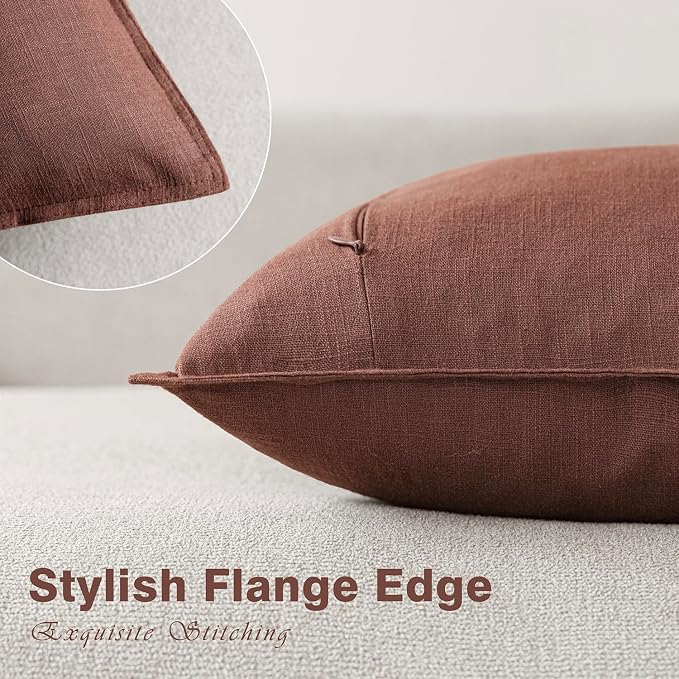 Foindtower Pack of 2, Decorative Linen Solid Throw Pillow Covers Soft Accent Euro Cushion Case Boho Farmhouse Pillowcase for Chair Couch Sofa Bedroom Living Room Home Decor 18 x 18 Inch Rust Red