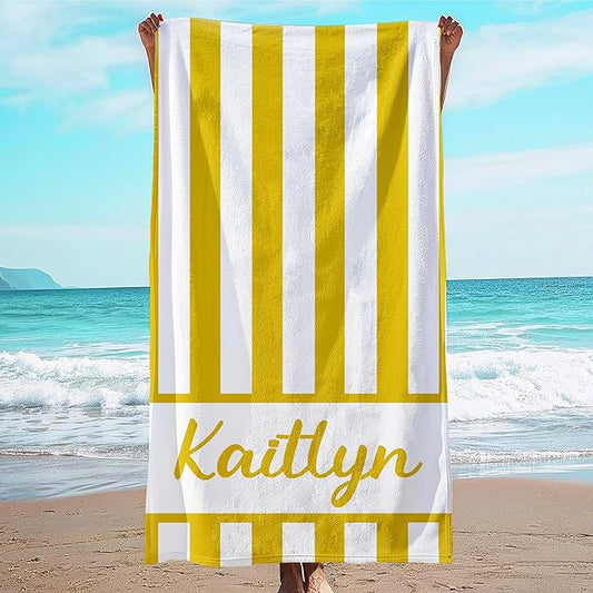 JML Personalized Beach Towel with Name, Custom Cabana Stripe Beach Towel, Customized Microfiber Pool Towel, Quick Dry & Absorbent Swim Towel for Adult,Anniversary, Birthday, Summer Holiday,Vacation