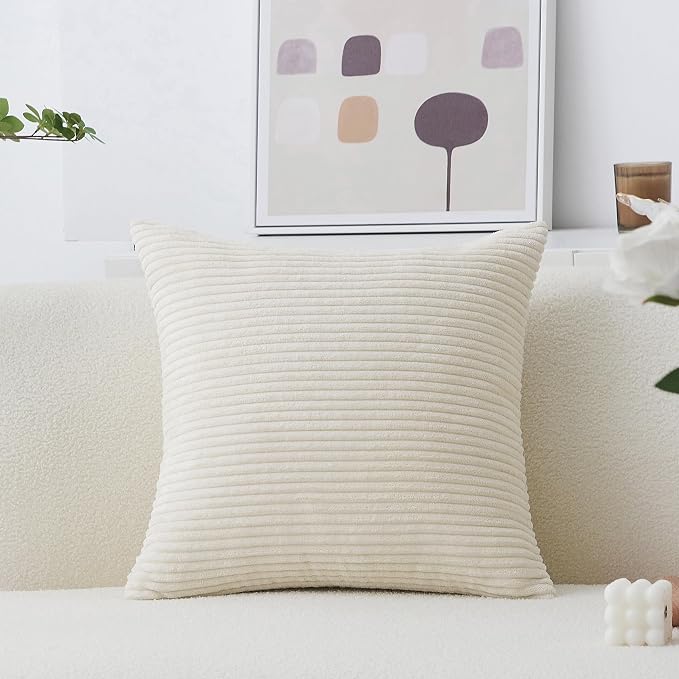 Home Brilliant Super Soft Plush Corduroy Textured Large Euro Pillow Sham Summer Pillow Cover for Couch Floor Bedroom, Washable & Breathable, 26 x 26(66cm), Cream Cheese