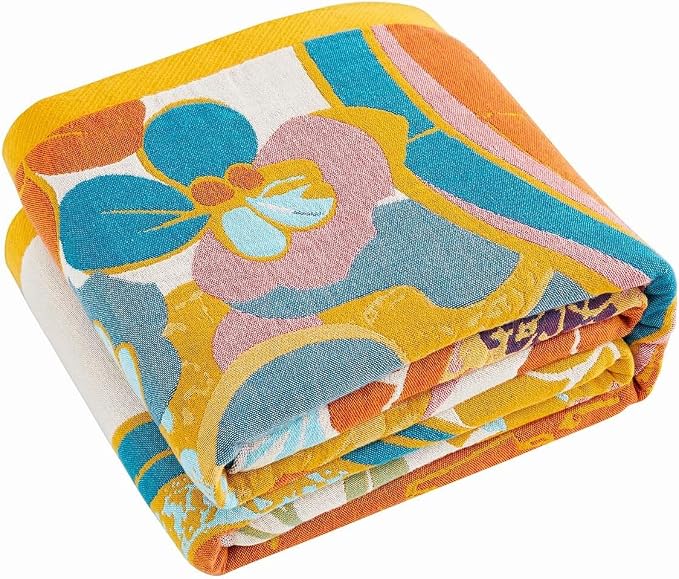 XIBLC Boho Throw Blanket, Lightweight Blankets for Summer, 100% Cotton Bohemian Decorative Throw Blanket, 60"x80" Reversible Muslin Breathable Woven Farmhouse Blankets Quilt,