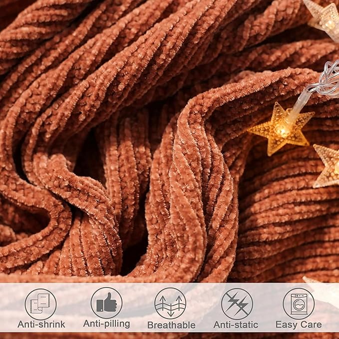 lifein Throw Blanket for Couch, Soft Boho Decor Bed Throw,Cozy Burnt Orange Chenille Knitted Small Farmhouse Lightweight Throw (Rust,60 * 80")