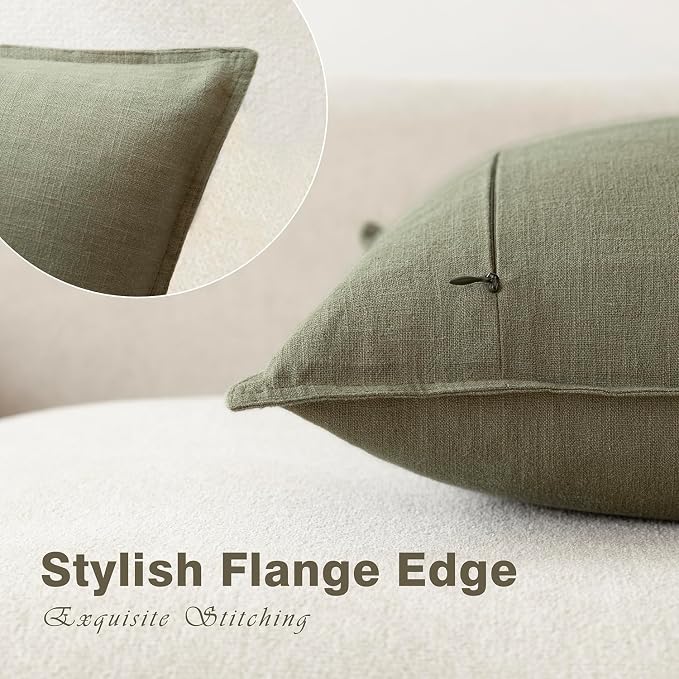 Foindtower Pack of 2, Decorative Linen Solid Throw Pillow Covers Accent Lumbar Cushion Case Boho Farmhouse Pillowcase for Chair Couch Sofa Bedroom Living Room Home Decor 12x20 Inch Olive Branch Green
