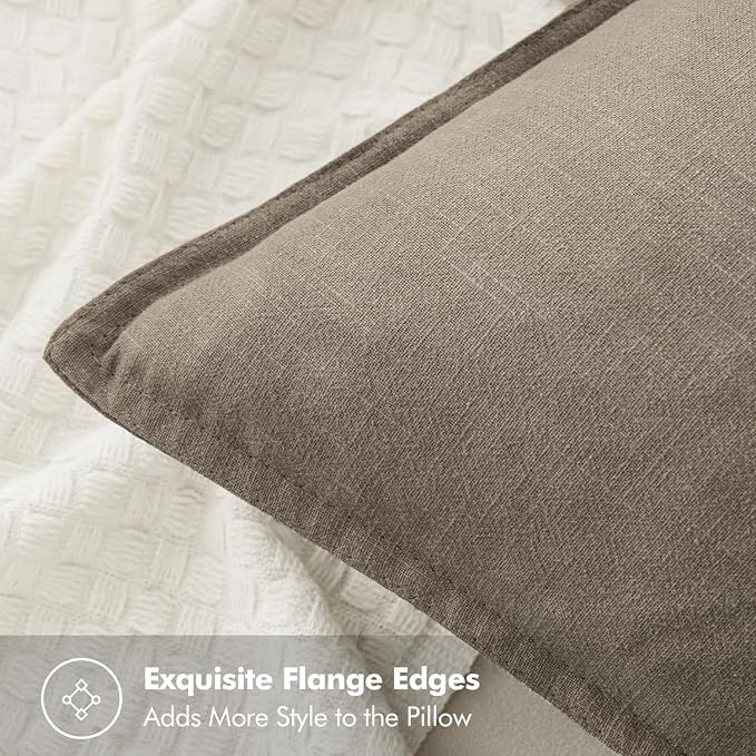 MIULEE Decorative Linen Pillow Covers 18x18 Inch Tan Taupe | Boho Farmhouse Neutral Couch Throw Pillows for Bed, Pack of 2 Accent Modern Pillowcases, Sofa Livingroom Home Decor