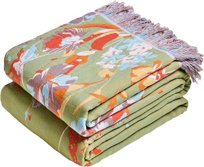 MSGKV Boho Throw Blanket 60"x80" Summer Cotton Butterfly Floral Blanket | Butterfly Floral Pattern, Muslin Throw, Reversible Woven, Lightweight Comfort, Farmhouse Decor, All Season, Machine Washable
