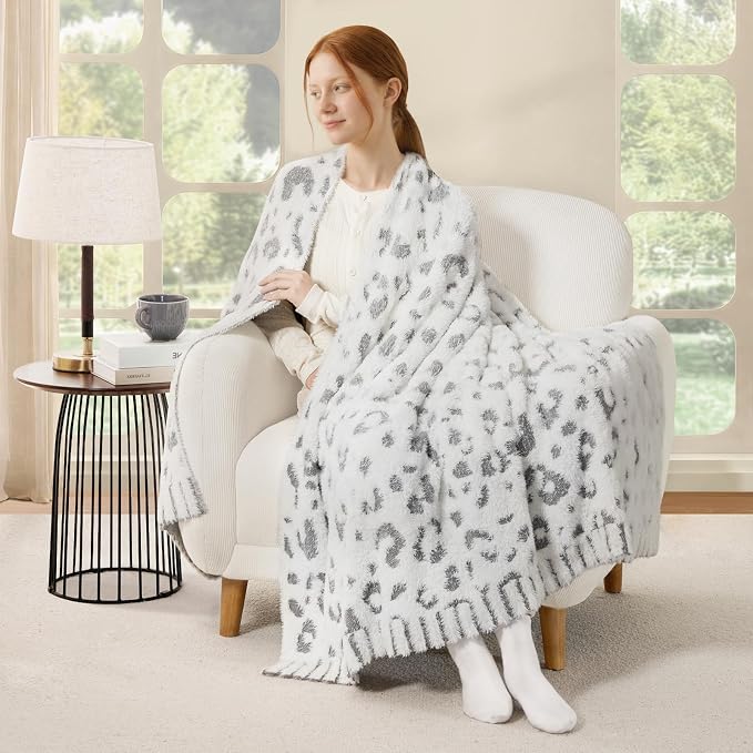 Snuggle Sac Leopard Luxury Faux Fur Blanket Twin Size for Bed Sofa,Ultra Soft Cozy Oversized Fluffy Blanket for Couch Living Room,Grey Leopard,60x80 inches