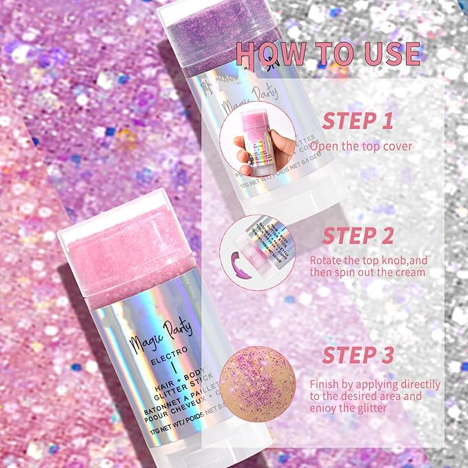 MAEPEOR Body Glitter Stick 6 Colors Holographic Mermaid Sequins Chunky Face Glitter Stick Singer Concerts or Music Festival Rave Body Makeup (Color 06)